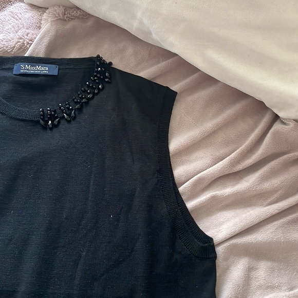 MAXMARA | S’MaxMara Black Wool Blend Jewelled Blouse - Picture 4 of 10